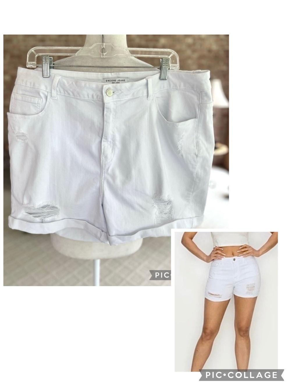 Encore White Distressed Roll Hem High Rise Denim Shorts 3XL/22 Gorpcore Festival